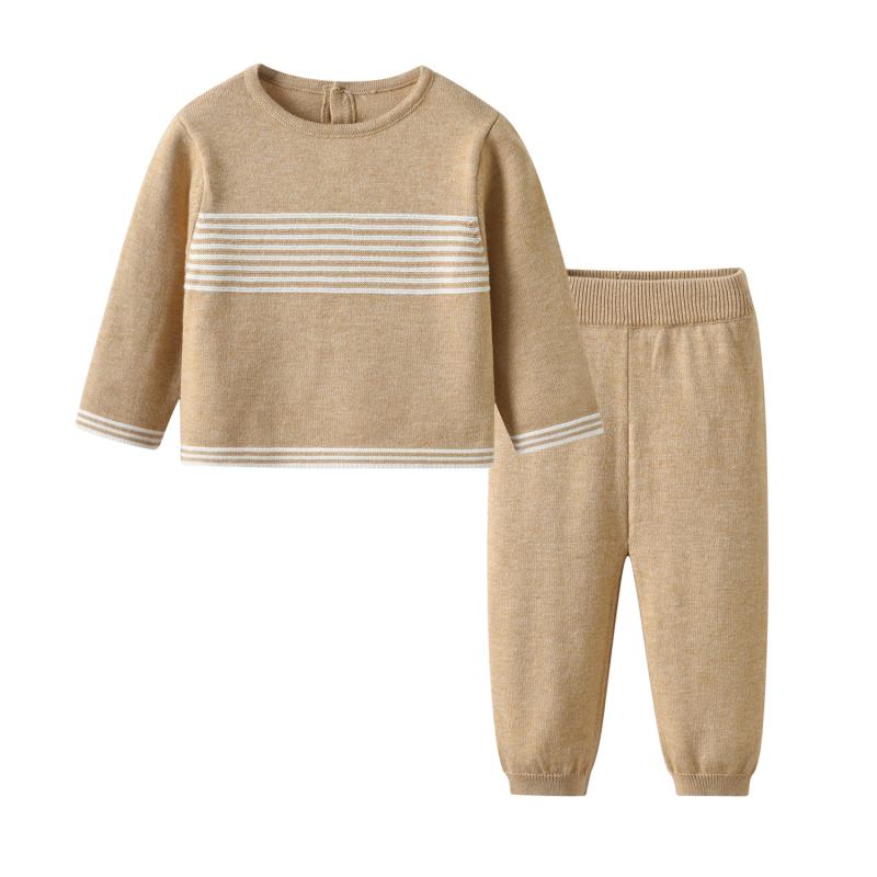 キッズ セットアップ ベビー 子供服 男の子 女の子 韓国 春秋 ストライプ ニット ウール混 羊毛混紡 セーター パンツ 保温 暖かい 上下セット 2点セット カジュアル 普段使い
