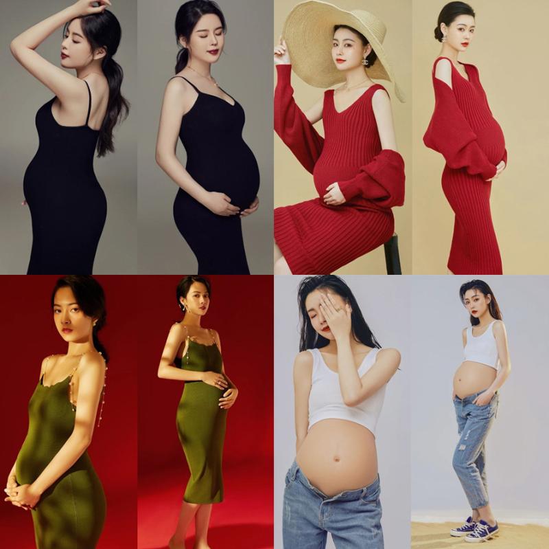 衣装 マタニティ 赤 編み物 プルオーバーお召しもの 妊婦服 絨毛混 映し絵作業場映画化用 マタニティフォト 窈窕たる 女子らしい 長袖 ミモレ丈 秋冬 マタニティ・ママ用品-マタニティウェア・授乳服-ワンピース