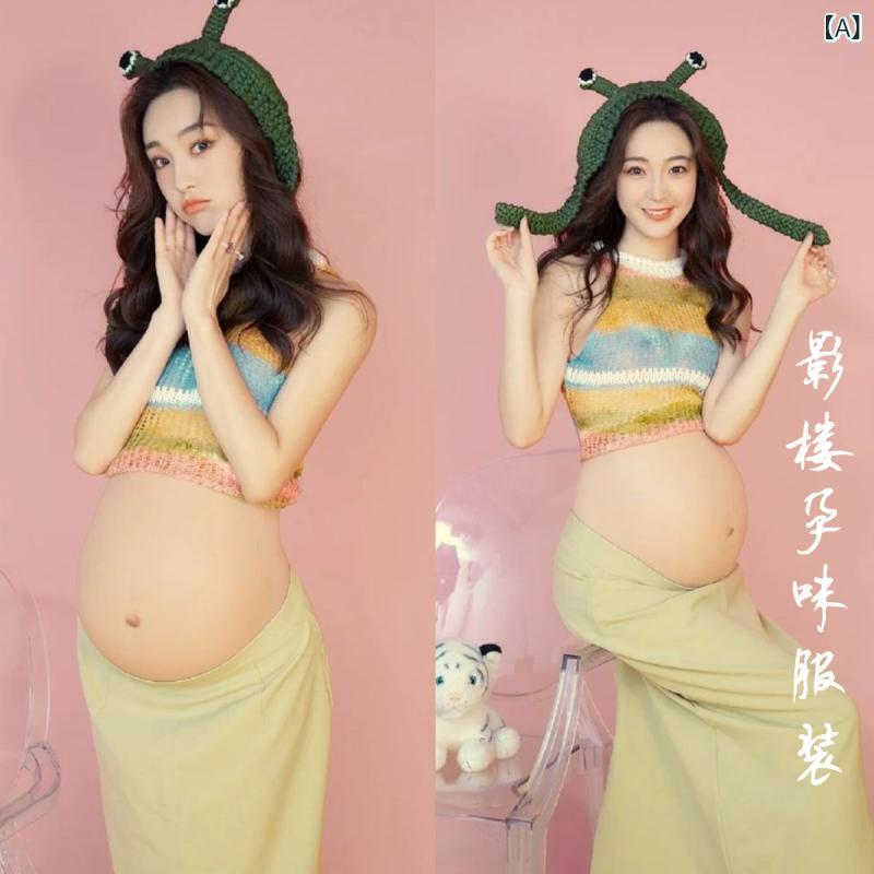 セットアップ 妊婦 撮影 衣装 ニット かわいい ナチュラル 清楚 マタニティフォト アートフォト コスチューム 綿素材 トップス スカート 帽子 3点セット フリーサイズ