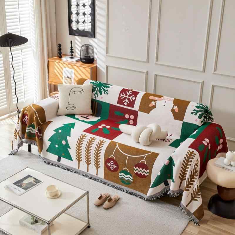 ソファカバー シェニール 厚手 クリスマス マルチカバー ソファブランケット 冬用 全面保護 ソファパッド 雪の結晶柄 かわいいキャラクター 三人掛け リビング おしゃれ