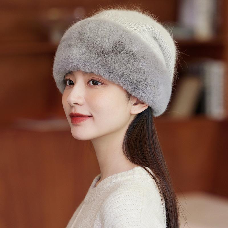 ファー クロシェハット レディース フェイクミンクファー 厚手 保温 防寒 モンゴル帽 韓国 耳あて付き かわいい 秋冬 普段使い お出かけ 黒 グレー アイボリー