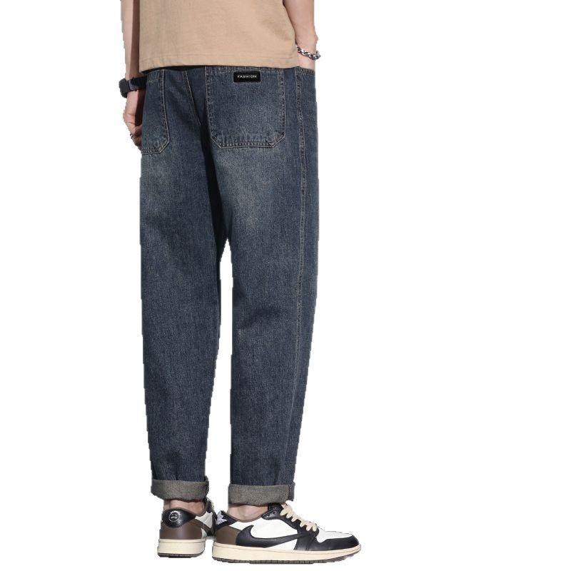 デニムパンツ メンズ ストレート テーパード ルーズフィット ゆったり ミドルライズ ウォッシュ加工 ノンストレッチ カジュアル 普段使い 綿 ポリエステル 再生繊維 春夏