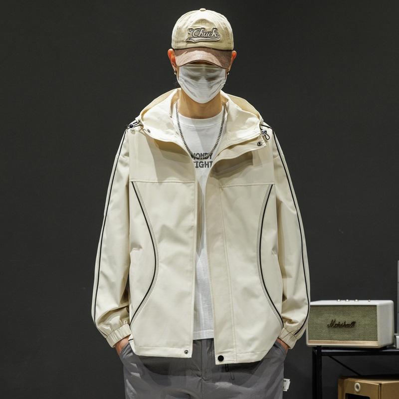 マウンテンパーカー メンズ 男性用 防風 機能性 フード付き 薄手 ポリエステル 春夏 山系 アウトドア 登山 ハイキング ワークスタイル アウター ジャケット ブルゾン ベージュ ブラック パープル
