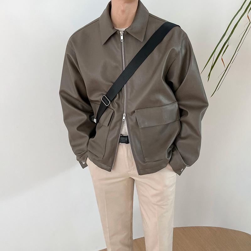 ライダースジャケット メンズ 春夏 ショート丈 ルーズフィット ゆったり PUレザー 韓国ファッション カジュアル ストリート おしゃれ 普段使い シャツ襟 ブラック アウター