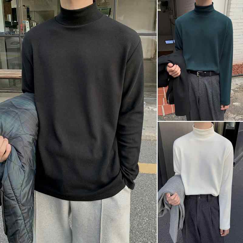 Tシャツ メンズ 男性用 モックネック ハイネック 長袖 ゆったり オーバーサイズ コットン 綿混 あったか 防寒 無地 韓国 カジュアルスタイル 秋冬 白 黒 グレー 緑 4,749円