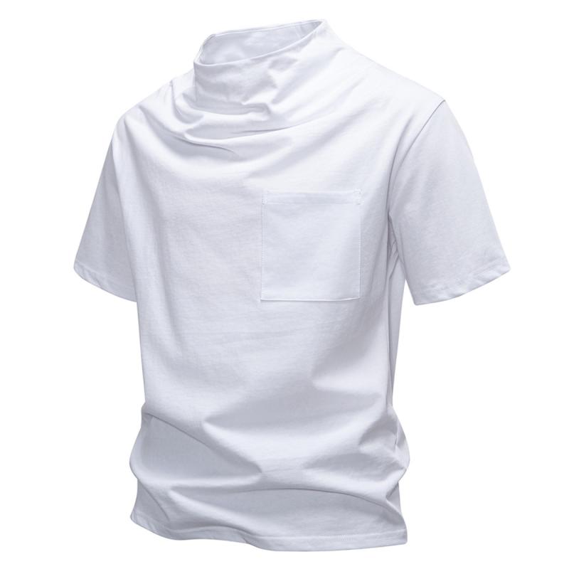 Tシャツ メンズ 春夏 ハイネック 半袖 無地 ゆったり ビッグシルエット カジュアル 普段使い 着回し抜群 ポリエステル綿混 ポケット付き トップス