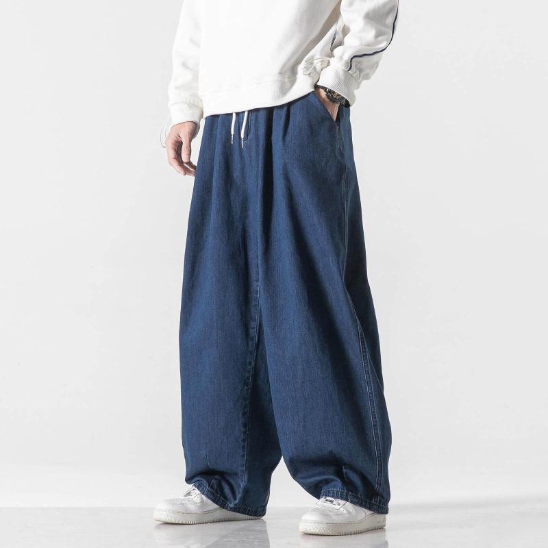 デニムパンツ メンズ 春秋 大きいサイズ ゆったり ストレート ワイドシルエット ミドルウエスト ストレッチ ウォッシュ加工 香港風 カジュアル 普段使い ワークパンツ 綿 ブラック ネイビー