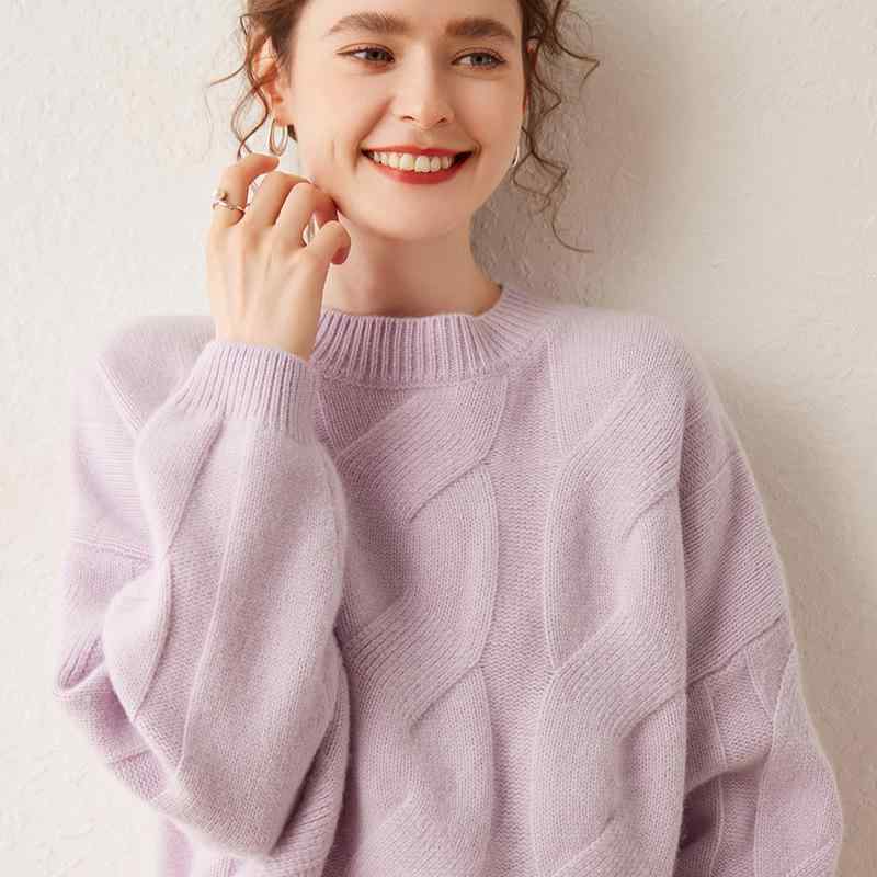 ニット レディース 女性用 秋冬 ラウンドネック 丸首 ゆったり ルーズフィット 厚手 ケーブル編み アランニット プルオーバー オフィス 通勤 普段使い カジュアル