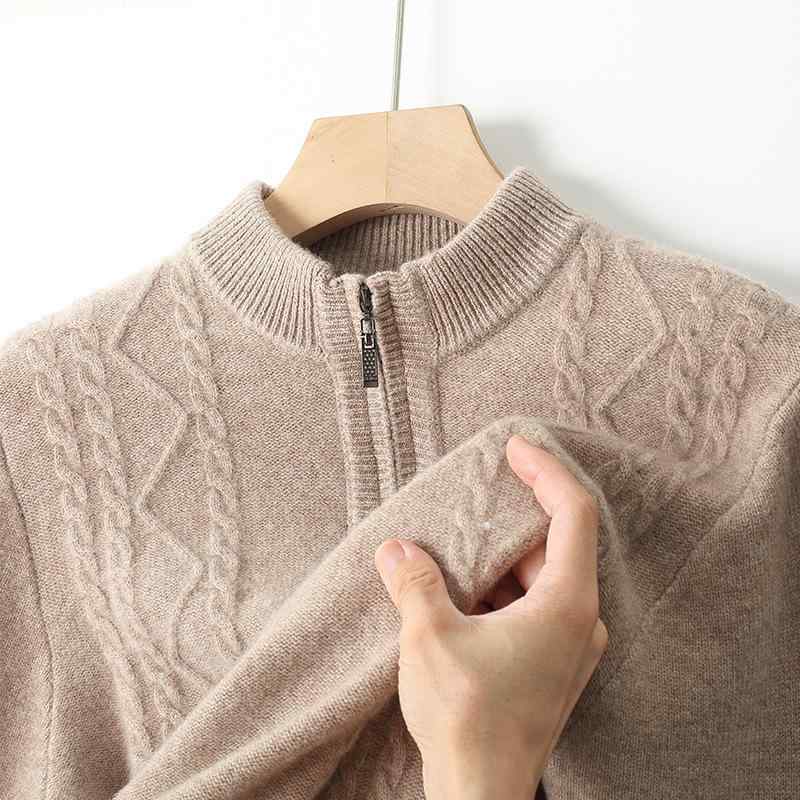 メンズ ニット 秋冬 ウール ジップアップ 無地 ジャガード編み モックネック 厚手 保温性 ゆったり リラックスフィット 通気性 普段使い ビジネス 通勤 オフィス カジュアル 男性用