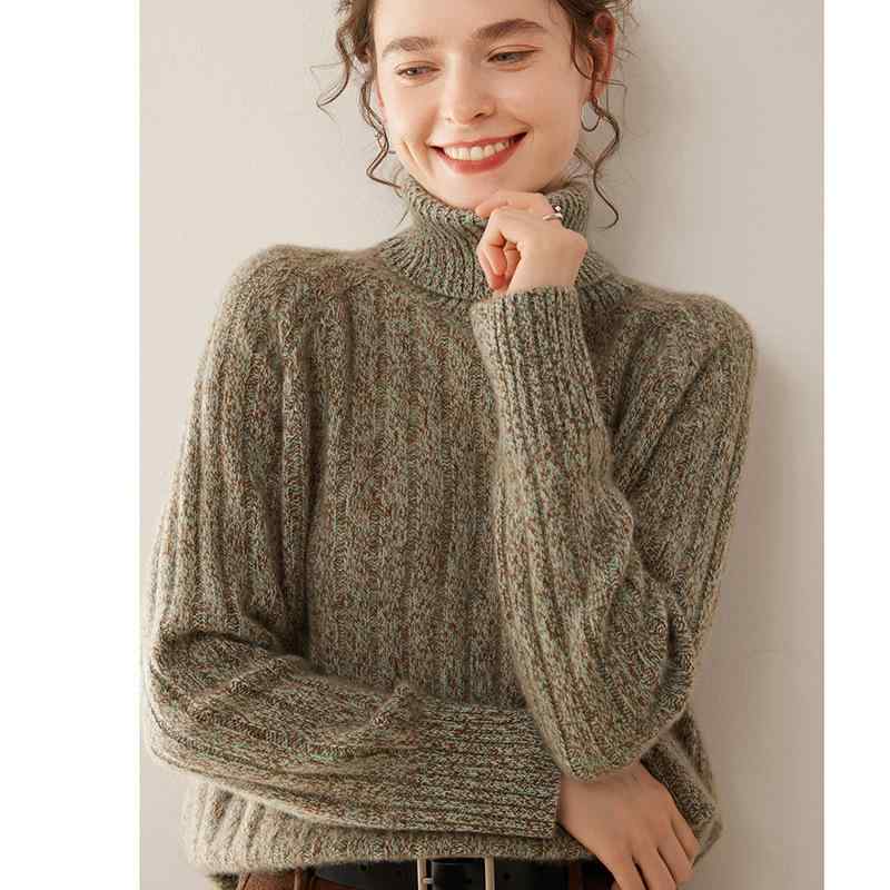 編み物 レディース 亭主もち用 混 ハイネック タートルネック 長袖 ゆったり ルーズフィット 朦々たる 保温 防寒 ホンブルグ帽な肌ざわり  着回し 普段使い走り 通い 事務所 肌付き トップス 秋冬 セーター-ニット・セーター