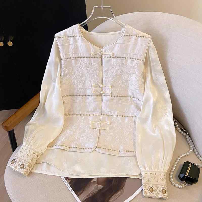 ベスト レディース チャイナ服 レトロ エレガント セットアップ レイヤード シャツ ブラウス 2点セット 飾りボタン 刺繍 Vネック ポリエステル 春夏 普段使い カジュアル 5,284円