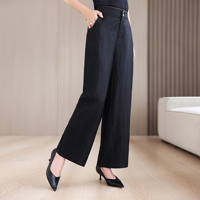 ワイドパンツ レディース 春夏 シャンユンシャ風 レトロ風 ミセス ママ ストレート 着痩せ スタイルアップ 上品 エレガント おしゃれ 着回し 万能 微ストレッチ フルレングス ポリエステル 普段使い
