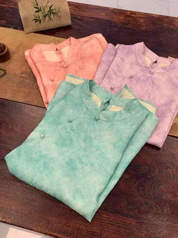 Tシャツ レディース 半袖 再生繊維 ポリエステル スタンドカラー 斜め前開き チャイナボタン 中華風 エスニック レトロ クラシカル 高級感 上品 加工 ゆったり ルーズフィット 夏 トップス ブラウス｜おうち健康生活
