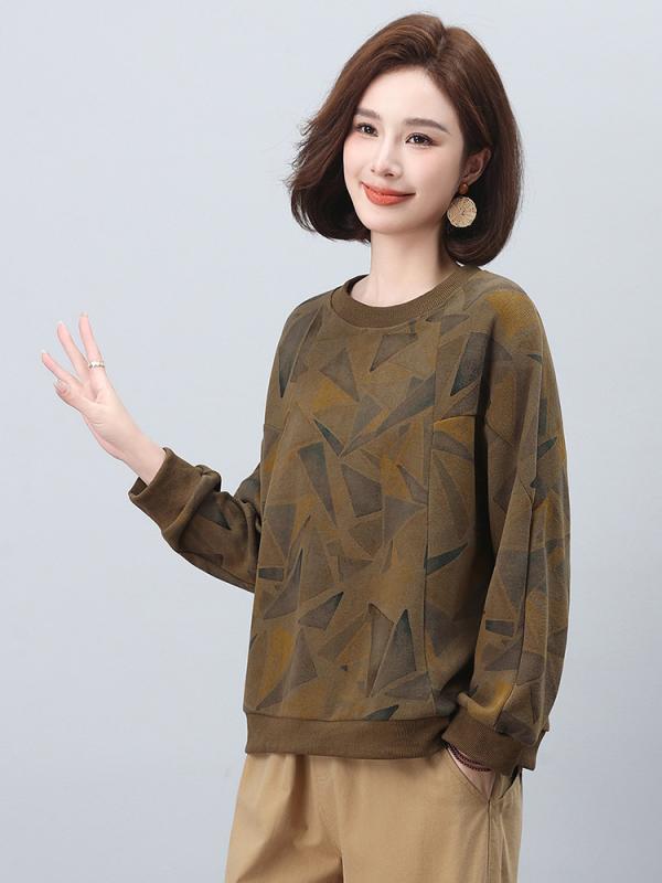 汗水 レディース 秋 ティーシャツ ゆったり 体型押しかぶせる 細押し出し 落っこちる肩部 長袖 労働者の一団のど首 綿混 刷り上げる柄 レトロ 読みもの風 雅びやか 心地よい 緑であること 赤銅色 駱駝 トップス