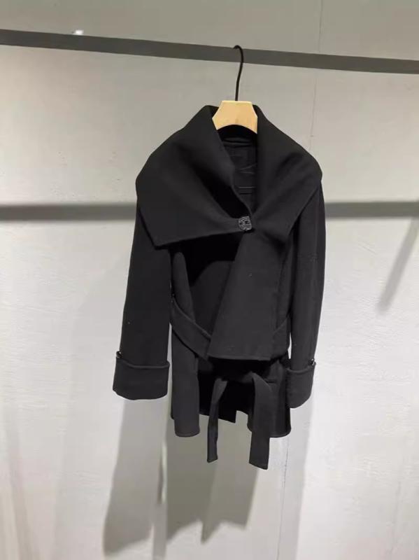ウールコート レディース 秋冬 ダブルフェイス 羊毛 ウール混 ミディ丈 ゆったり ルーズシルエット 上品 エレガント きれいめ 通勤 オフィス デイリー ラウンドネック 長袖 切り替え シングルボタン