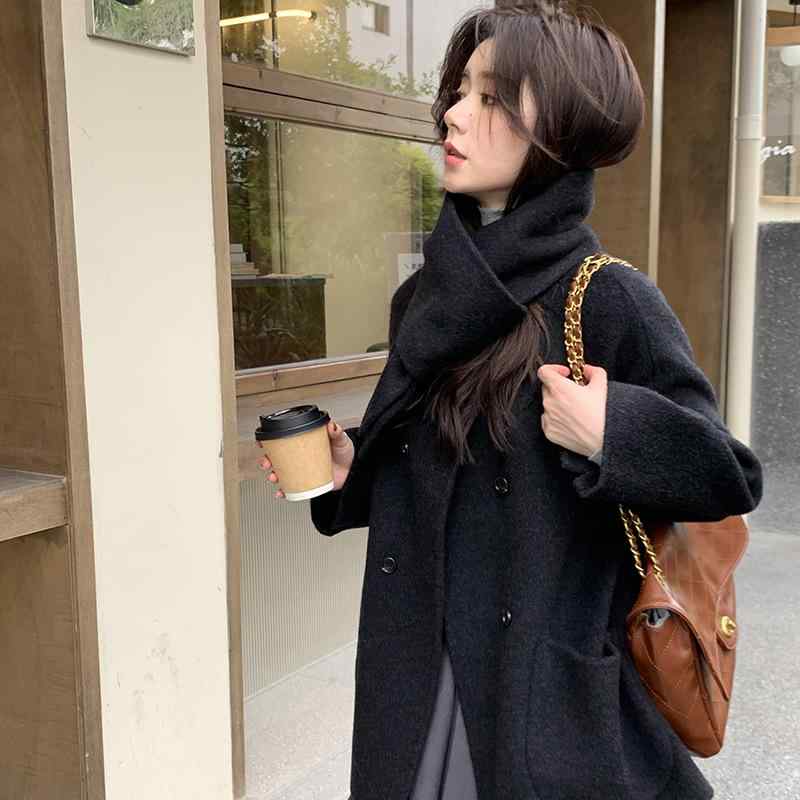 コート レディース ダブルフェイス ウール ミドル丈 取り外し可能 スカーフ付き 性 低身長向け ゆったり きれいめ 通勤 秋冬 アウター｜おうち健康生活
