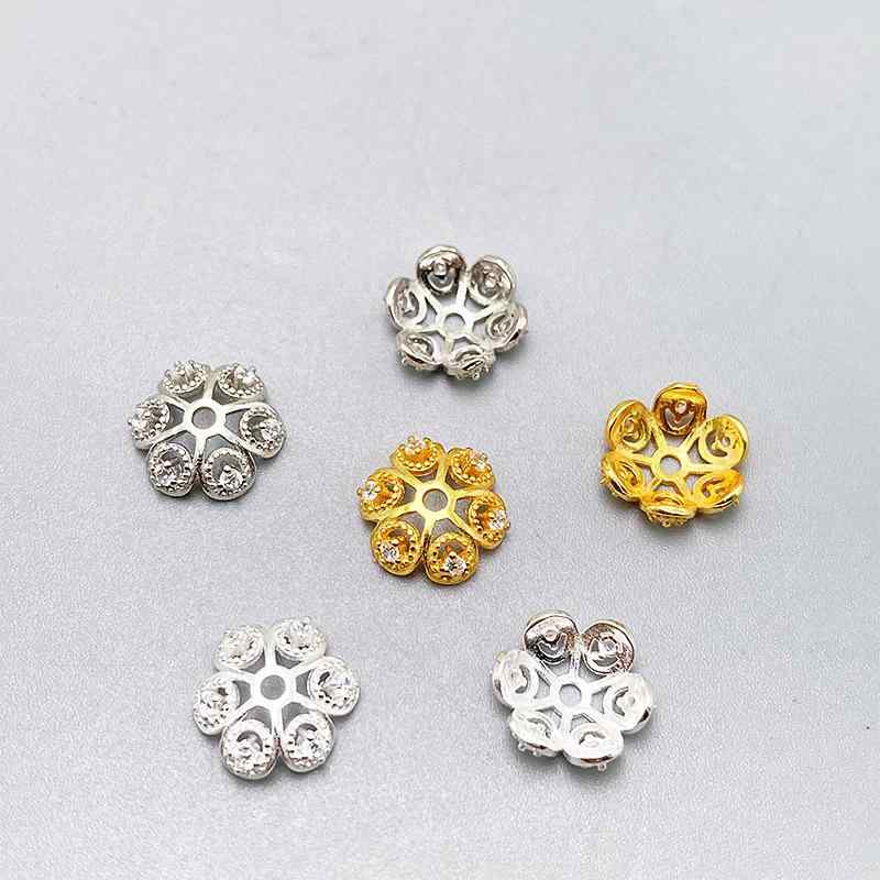 アクセサリーパーツ シルバー925 ジルコニア 花座 空枠 スペーサー ブレスレット ネックレス ピアス DIY ハンドメイド 純銀製 銀 ゴールド プラチナカラー ファッション 通勤 オフィス カジュアル 普段使い ミニ 小ぶり
