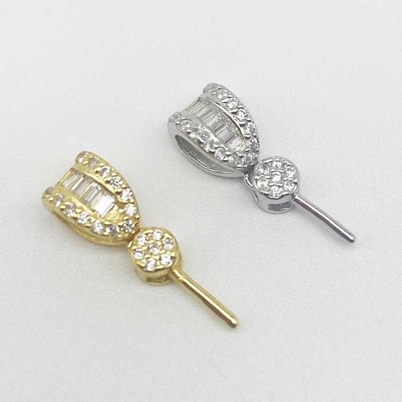 アクセサリーパーツ S925純銀 シルバー925 パール パール 宝石 石 ジルコニア装飾 ペンダントトップ 空枠 DIY ネックレス クラスプ 留め具 電気メッキ加工 ホワイトゴールドカラー ゴールドカラー ハンドメイド 素材