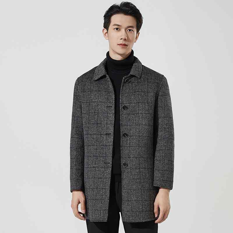 コート メンズ 大人 ウール 厚手 冬 保温 防寒 ミドル丈 ラペルカラー チェック柄 シングルブレスト ダブルフェイス ビジネス オフィス カジュアル 普段使い グレー アウター