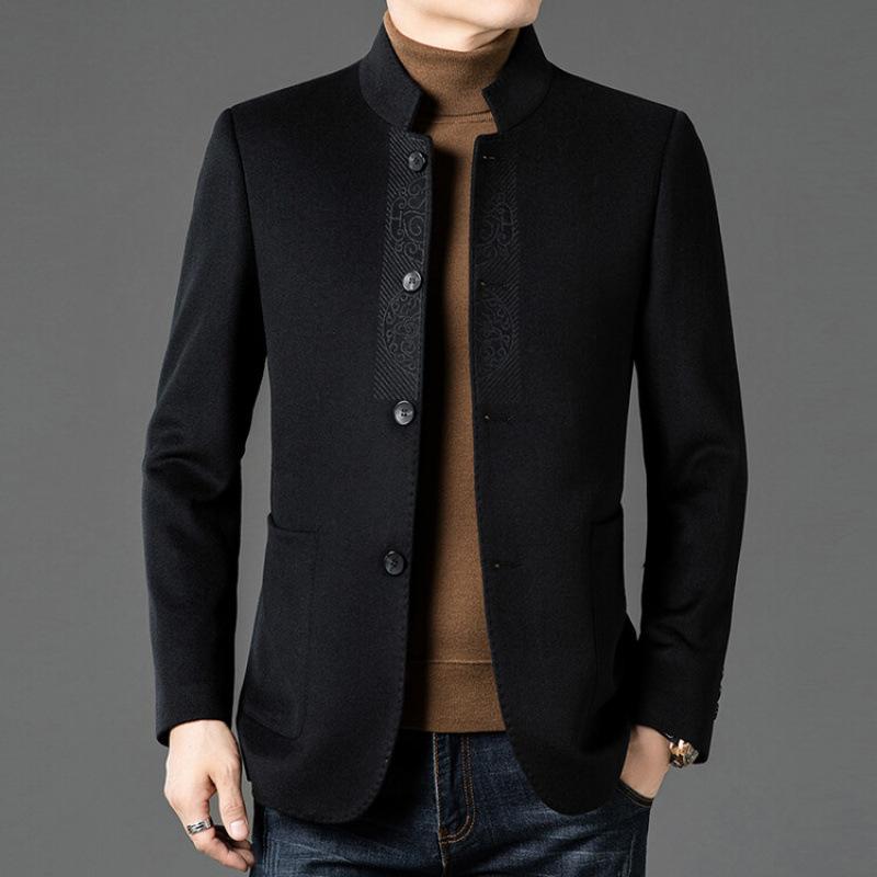 コート メンズ 男性用 中高年 秋冬 スタンドカラー ウール ダブルフェイス 中山服 チャイナ風 厚手 防寒 ビジネス 通勤 普段使い スリムフィット アウター ブラック ネイビー 9,738円