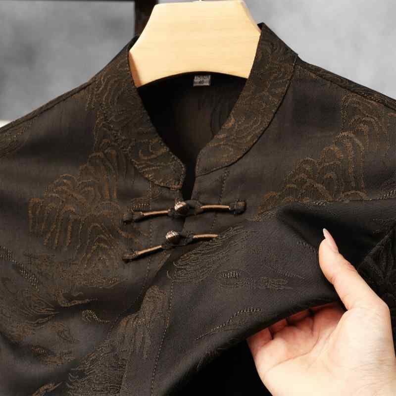 セットアップ メンズ 男性用 お父さん世代 中高齢者 接触冷感 混 唐装 レトロ チャイナ服 長袖 光沢感 涼しい 快適 普段使い 3点セット スリーピース 春夏