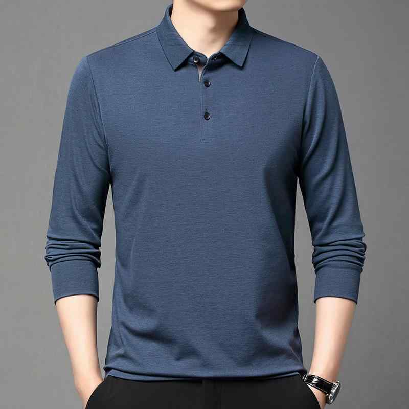 Tシャツ メンズ 春夏 長袖 襟付き プルオーバー 混 無地 ビジネスカジュアル オフィス 通勤 普段使い デイリーユース ノーアイロン 防シワ 通気性 吸湿速乾 ミドルエイジ向け ストレートシルエット カットソー トップス