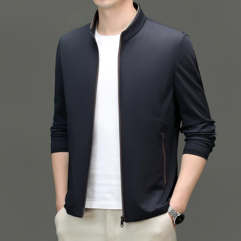 ジャケット メンズ 男性用 中年向け ビジネス カジュアル アウター 春秋 スタンドカラー ジップアップ スリムフィット 形態安定 防シワ 通気性 防水 防風 耐摩耗 防汚加工 無地