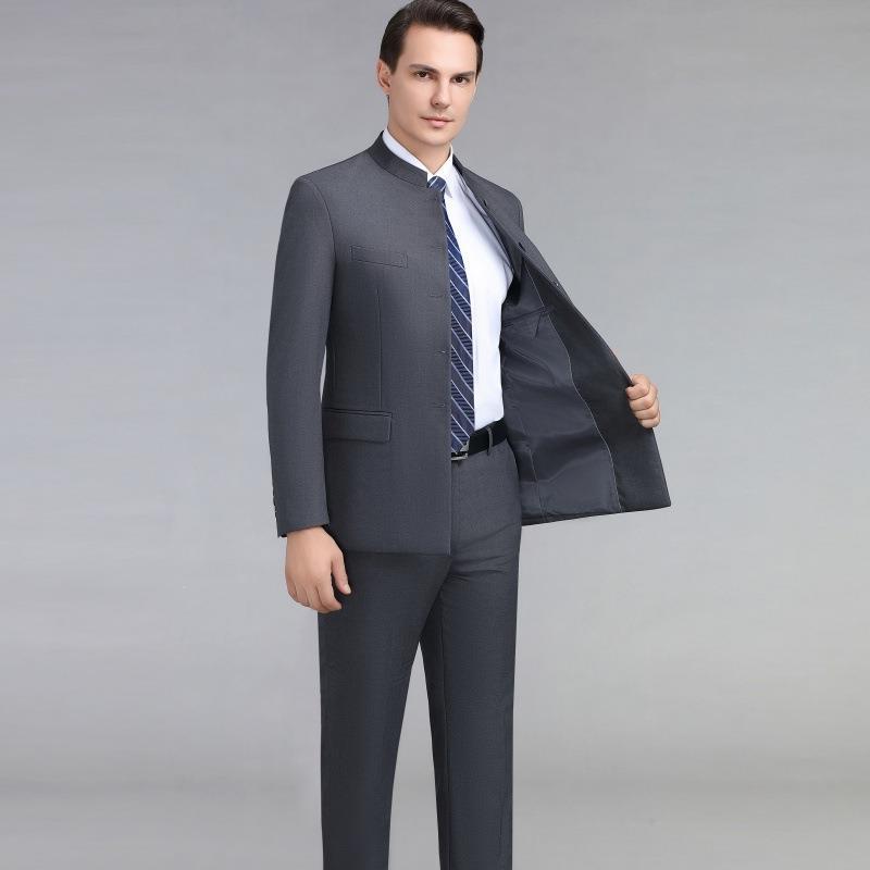 スーツ メンズ 男性用 中山服 チャイナスーツ セットアップ フォーマル 礼服 スリムフィット 細身 中華立襟 スタンドカラー ウール 羊毛 合唱 演奏会 宴会 結婚式 パーティー 秋冬 グレー|おうち健康生活