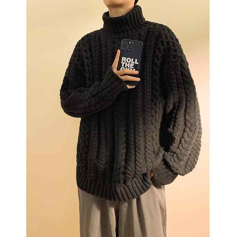ニット メンズ ざっくり ケーブル編み ハイネック タートルネック 厚手 ヘビーウェイト プルオーバー ゆったり オーバーサイズ アメリカンカジュアル 秋冬 性