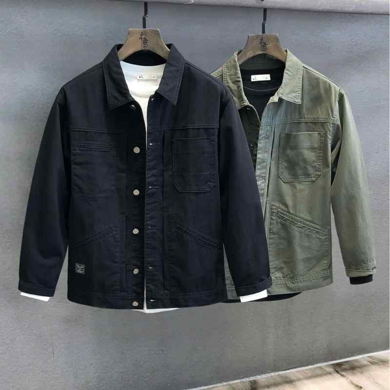 Gジャン メンズ 男性用 ウォッシュ加工 ヴィンテージ風 ワークスタイル レトロ ルーズフィット ビッグシルエット デニムアウター カジュアル ストリート系 普段使い 綿 コットン 春秋 港風 通気性 ブラック グリーン