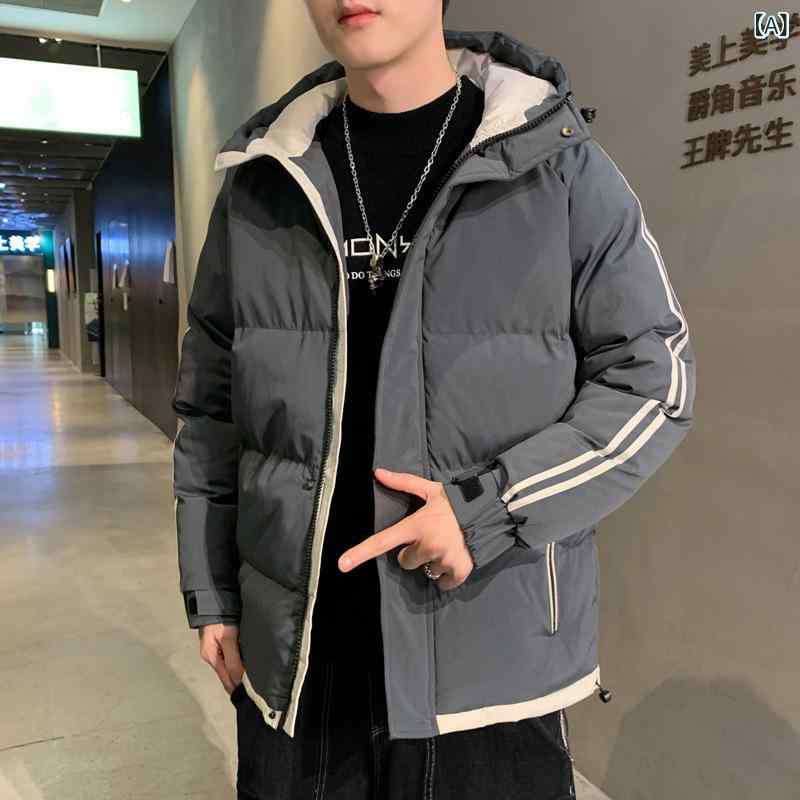 中綿ジャケット メンズ フード付き カジュアル ボリュームアウター ゆったり オーバーサイズ ビッグシルエット ジップアップ 厚手 防寒 防風 保温 ポリエステル中綿 秋冬 無地 ブラック グレー グリーン