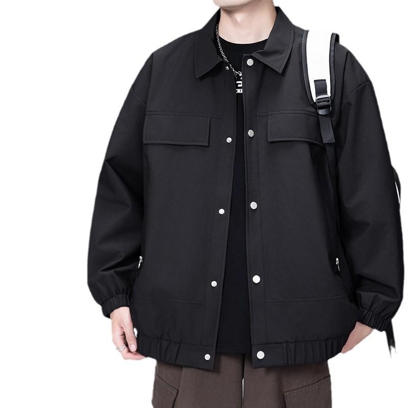 ジャケット メンズ 男性用 アメカジ レトロ ワークブルゾン シャツアウター 配色切り替え 長袖 スタンドカラー ゆったり リブ裾 ポリエステル 通気性 普段使い カジュアル 秋冬
