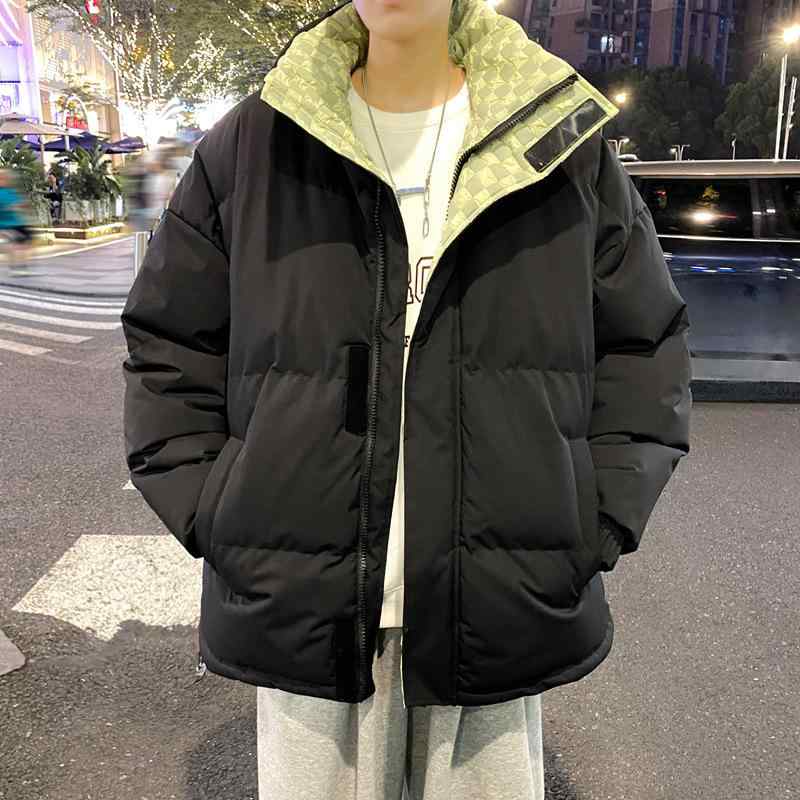 中綿ジャケット メンズ 男性用 秋冬 防風 防水 防寒 保温 厚手 ゆったり ビッグシルエット オーバーサイズ スタンドカラー 立ち襟 アクリル ポリエステル 白 黒 ホワイト ブラック 普段使い カジュアル アウトドア アウター ブルゾン ジャンパー
