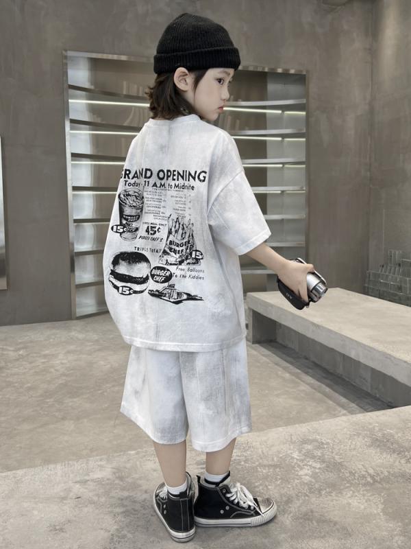 セットアップ 男の子 ジュニア 半袖 Tシャツ ショートパンツ アメカジ レトロ スポーツ カジュアル 綿 コットン ロゴ プリント 切り替え 夏