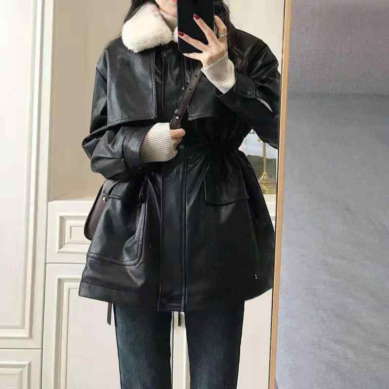 ジャケット レディース 秋冬 フェイクレザー ライダース ポロ襟 ジップアップ 裏ボア 裏起毛 厚手 暖かい ゆったり オーバーサイズ ブルゾン アウター ブラック ウォッシュド加工 カジュアル レトロ
