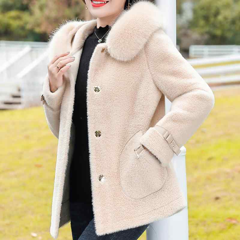 アウター ミセス 母親向け 中高年女性 秋冬 フェイクミンクファー ミンク調 裏ボア一体型 暖かい 防寒 ゆったり カジュアル ジャケット コート ブルゾン ベージュ グレー 普段使い お出かけ｜おうち健康生活