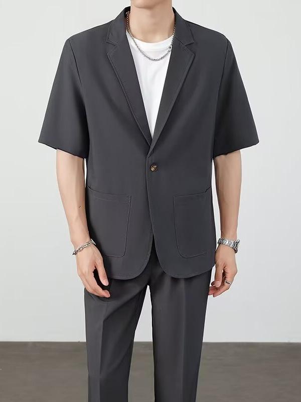 セットアップ メンズ 春夏 半袖 ジャケット パンツ 3点セット カジュアル ビジネススタイル ライトビジネス イージーケア 男性用 ポリエステル混 テーラードカラー シングルボタン ストレートフィット