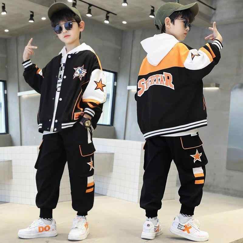 セットアップ 男の子 キッズ 春秋 野球服 スタジャン ベースボールジャケット フード付き 上下セット 綿 スポーツウェア 運動着 小中学生 ジュニア カジュアル 普段使い 星柄 オレンジ グリーン