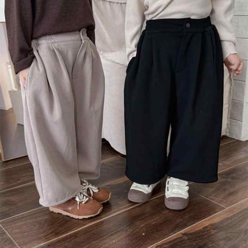 キッズ 男女兼用 子供 ベビー 無地 ニット 綿 コットン ゆったり ワイドストレートパンツ ハイウエスト 春秋 柔らかい肌触り カジュアル ボトムス 普段使い