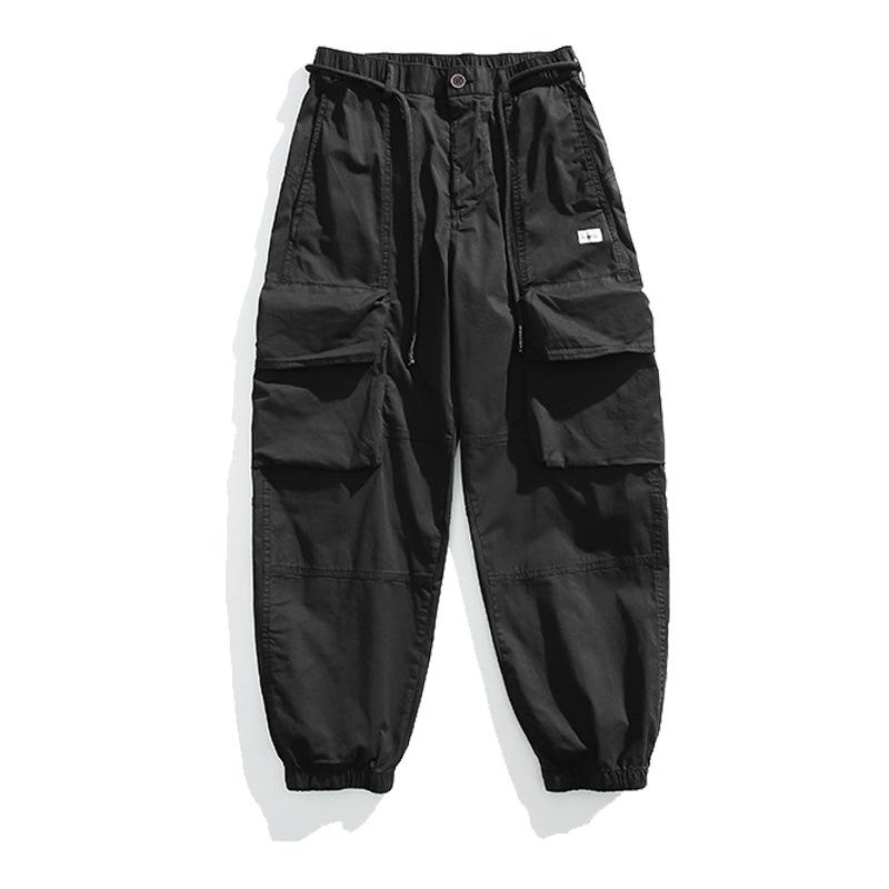 パンツ メンズ カーゴパンツ ワイド 裾絞り ルーズフィット ロング丈 カジュアル アウトドア スポーツ トレンド コットン 春夏 アプリコット カーキ ミリタリーグリーン ブラック