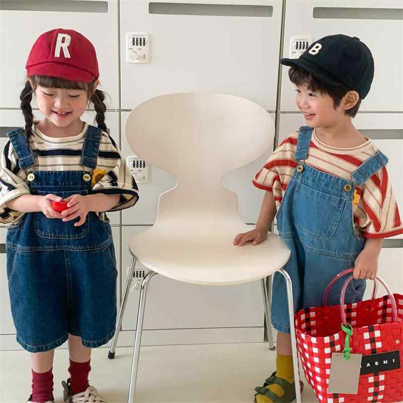 キッズ 男の子 女の子 ベビー 春夏 薄手 デニム オーバーオール サロペット 綿 七分丈 無地 柔らかな肌触り ハイウエスト ライトブルー ダークブルー かわいい おしゃれ カジュアル