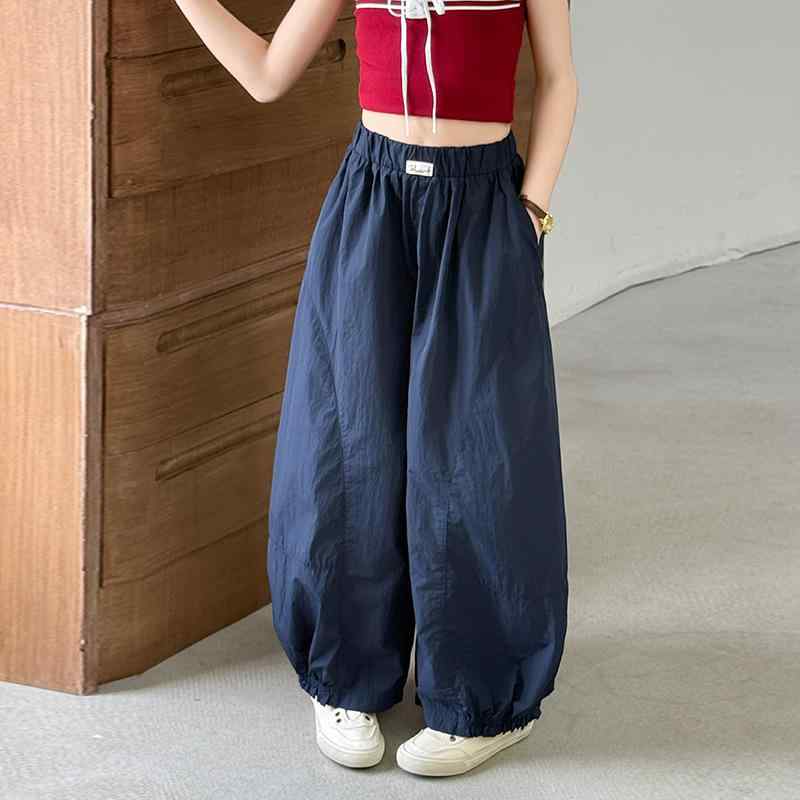 キッズ パンツ 女の子 夏 薄手 接触冷感 吸汗速乾 防虫加工 カジュアル 普段使い 通学 高学年 ジュニア 長ズボン リヨセル ナイロン ネイビー ベージュ