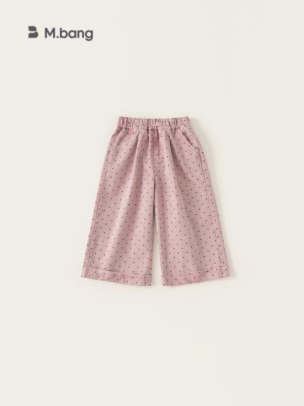 キッズ 女の子 子供服 ストレートパンツ ゆったり ルーズシルエット ロング丈 綿 コットン素材 カジュアル 普段使い ソフトな肌触り ドット柄 ピンク 春秋