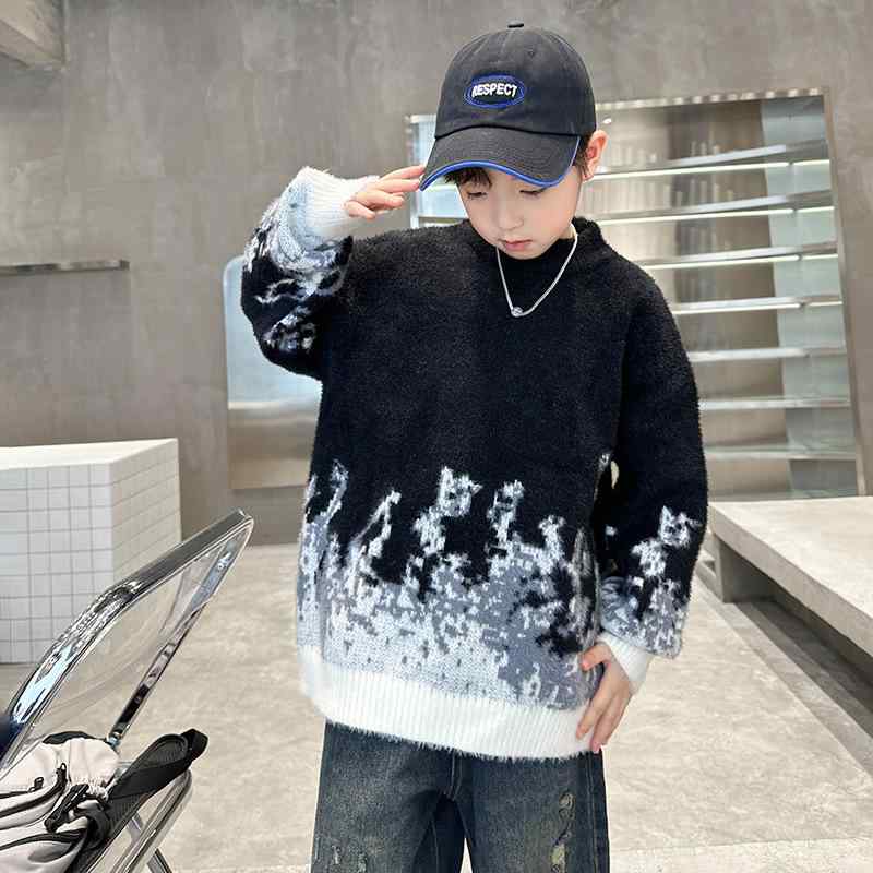 キッズ 男の子 秋冬 セーター ニット 厚手 あったか インナー トップス プルオーバー おしゃれ かっこいい トレンド 韓国 ポリエステル ラウンドネック 長袖 柔らかい 肌触り