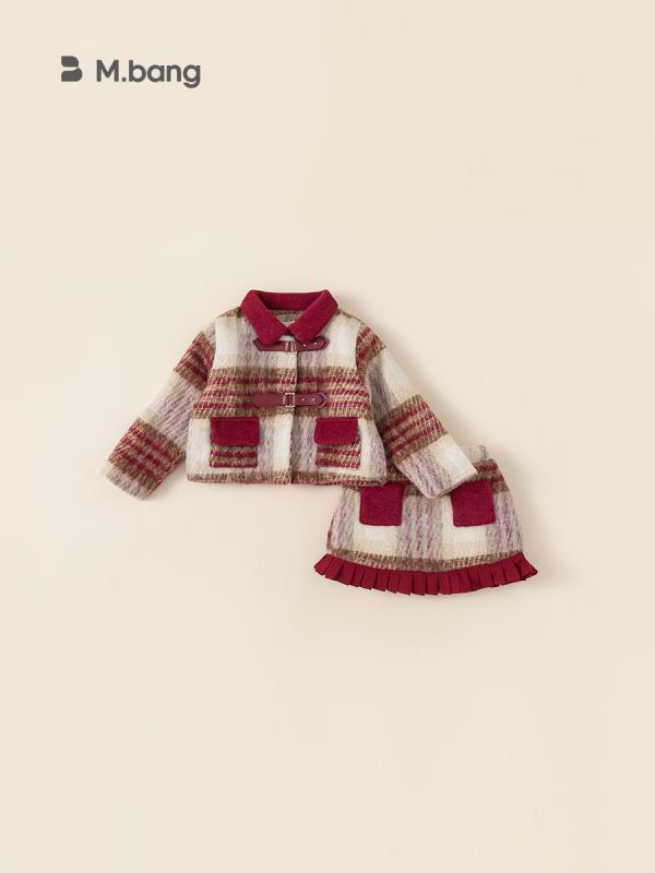 セットアップ 女の子 女の子 子供 1歳 誕生日 バースデー 新年 お正月 クリスマス フォーマル セレモニー 礼服 チェック柄 クラシカル 上品 かわいい スカートツーピース 厚手 長袖 秋冬 赤