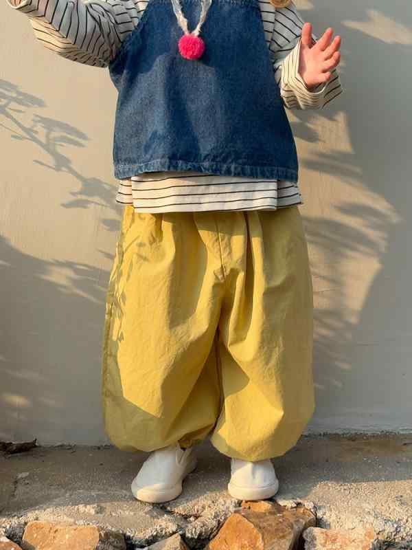 キッズ 女の子 パンツ かぼちゃパンツ 防蚊パンツ 長ズボン 無地 綿 コットン 韓国 春夏 虫よけ 普段使い ルームウェア 柔らかい ハイウエスト イエロー 紺