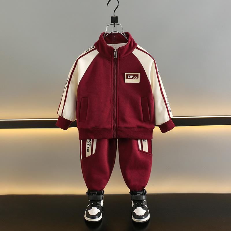 セットアップ キッズ 男の子 男児 春夏物 上下セット カジュアル スポーツウェア 普段使い お出かけ 通園通学 スタイリッシュ 柔らか綿 長袖 長ズボン ツーピース ジップアップ 韓国 レッド ネイビー