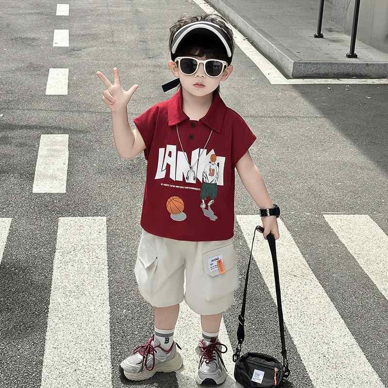 セットアップ キッズ 男の子 春夏 綿 薄手 柔らか加工 ノースリーブ ポロシャツ ショートパンツ 通気性 吸湿性 かっこいい カジュアル ルームウェア 普段使い 韓国 上下セット