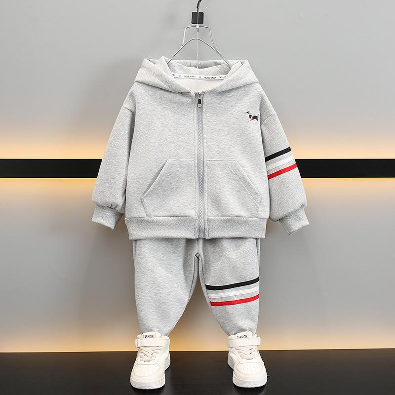 キッズ 男の子 ベビー スウェット パーカー フード付きアウター 上下セット 2点セット パンツ 春秋 スポーツウェア 運動着 普段使い 綿混 柔らかい ワンポイント 動物柄 カジュアル グレー