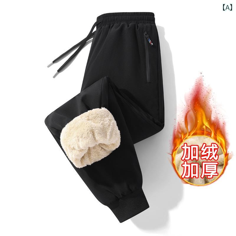 カジュアルパンツ メンズ 男性用 厚手 裏起毛 保温 防寒 ゆったり ルーズフィット ストレート ロング丈 大きいサイズ 防水 防風 撥水加工 ポリエステル 秋冬 普段使い スポーツ アウトドア